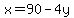 x=90-4y