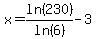 x=ln%28230%29%2Fln%286%29-3