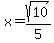 x=sqrt%2810%29%2F5