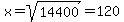 x=sqrt%2814400%29=120