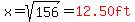 x=sqrt%28156%29=red%2812.50ft%29
