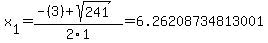 x%5B1%5D+=+%28-%283%29%2Bsqrt%28+241+%29%29%2F2%5C1+=+6.26208734813001
