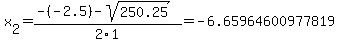 x%5B2%5D+=+%28-%28-2.5%29-sqrt%28+250.25+%29%29%2F2%5C1+=+-6.65964600977819