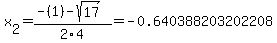 x%5B2%5D+=+%28-%281%29-sqrt%28+17+%29%29%2F2%5C4+=+-0.640388203202208