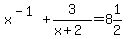 x%5E%28-1%29+%2B+3%2F%28x%2B2%29+=+8%261%2F2