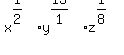x%5E%281%2F2%29y%5E%2813%2F1%29z%5E%281%2F8%29