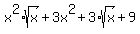 x%5E2%2Asqrt%28x%29+%2B+3x%5E2+%2B+3%2Asqrt%28x%29+%2B+9