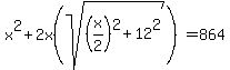 x%5E2%2B2x%28sqrt%28%28x%2F2%29%5E2%2B12%5E2%29%29+=+864