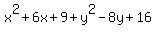 x%5E2%2B6x%2B9+%2B+y%5E2-8y%2B16