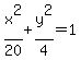 x%5E2%2F20%2By%5E2%2F4=1