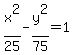 x%5E2%2F25-y%5E2%2F75=1