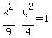 x%5E2%2F9+-+y%5E2%2F4+=+1