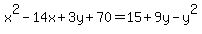 x%5E2-14x%2B3y%2B70=15%2B9y-y%5E2