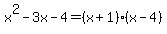 x%5E2-3x-4=%28x%2B1%29%28x-4%29
