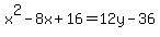 x%5E2-8x%2B16=12y-36
