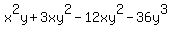 x%5E2y%2B3xy%5E2-12xy%5E2-36y%5E3