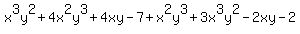 x%5E3y%5E2+%2B+4x%5E2y%5E3+%2B+4xy-+7+%2B+x%5E2y%5E3+%2B+3x%5E3y%5E2+-2xy+-+2
