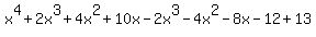 x%5E4%2B2x%5E3%2B4x%5E2%2B10x-2x%5E3-4x%5E2-8x-12%2B13