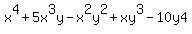 x%5E4%2B5x%5E3y-x%5E2y%5E2%2Bxy%5E3-10y4