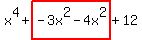 x%5E4%2Bhighlight%28-3x%5E2-4x%5E2%29%2B12