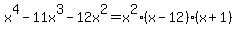 x%5E4-11x%5E3-12x%5E2=x%5E2%28x-12%29%28x%2B1%29