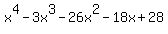 x%5E4-3x%5E3-26x%5E2-18x%2B28