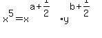 x%5E5=x%5E%28a%2B1%2F2%29y%5E%28b%2B1%2F2%29