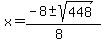 x+=+%28-8+%2B-+sqrt%28+448+%29%29%2F%288%29