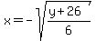 x+=+-sqrt%28%28y%2B26%29%2F6%29
