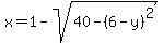 x+=+1+-+sqrt%2840+-+%286-y%29%5E2%29