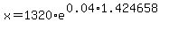 x+=+1320+%2A+e%5E%280.04%2A1.424658%29