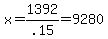 x+=+1392%2F.15+=+9280