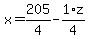 x+=+205%2F4+-+1%2Az%2F4
