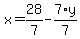 x+=+28%2F7+-+7%2Ay%2F7