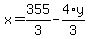 x+=+355%2F3+-+4%2Ay%2F3