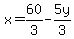 x+=+60%2F3-5y%2F3