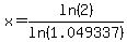 x+=+ln%282%29%2Fln%281.049337%29