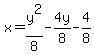 x+=+y%5E2%2F8+-+4y%2F8-4%2F8