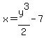 x+=+y%5E3%2F2+-+7