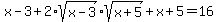 x-3%2B2%2Asqrt%28x-3%29sqrt%28x%2B5%29%2Bx%2B5=16