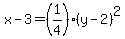 x-3=%281%2F4%29%28y-2%29%5E2