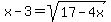 x-3=sqrt%2817-4x%29