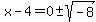 x-4=0%2B-+sqrt%28-8%29