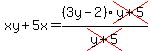 xy%2B5x=%283y-2%29%2Across%28y%2B5%29%2Fcross%28y%2B5%29