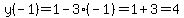 y%28-1%29+=+1+-+3%28-1%29=1%2B3=4