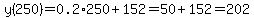 y%28250%29=0.2%2A250%2B152=50%2B152=202