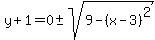 y%2B1=0%2B-sqrt%289-%28x-3%29%5E2%29