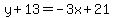 y%2B13=-3x%2B21