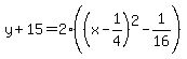 y%2B15=2%28%28x-1%2F4%29%5E2-1%2F16%29