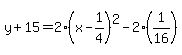 y%2B15=2%28x-1%2F4%29%5E2-2%281%2F16%29